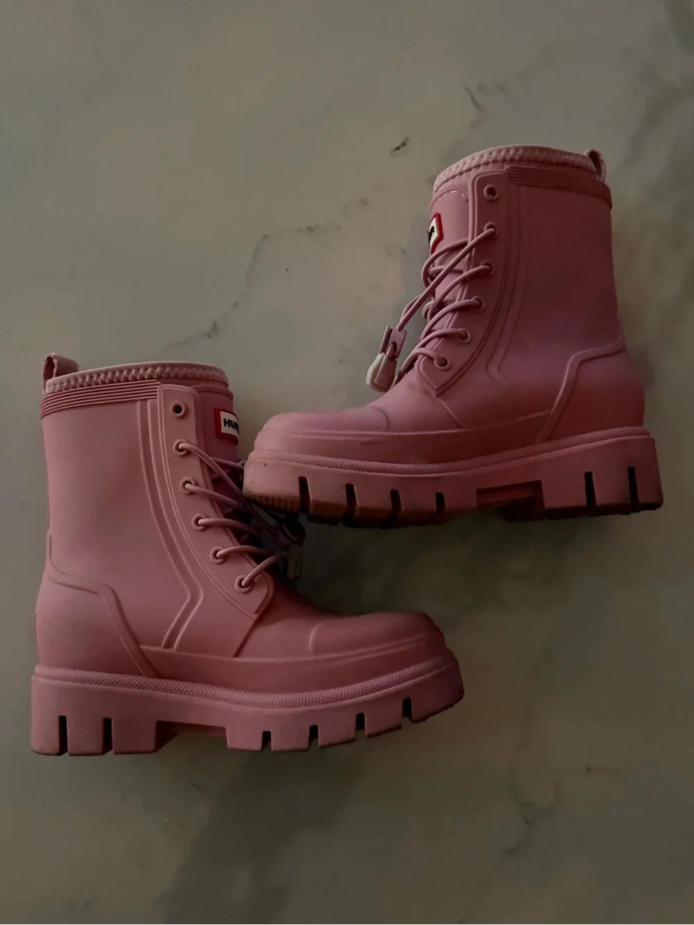 Hunter Kids' Pink Lace-Up Waterproof combat style Boots